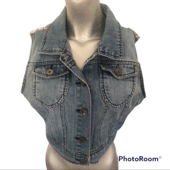 💋4/20 Denim and lace jean vest 1990’s style - Picture 4 of 7